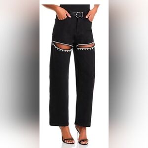 Rhinestone Embellished Trim Cutout Black Denim Jeans Taylor Swift Inspired 2XL